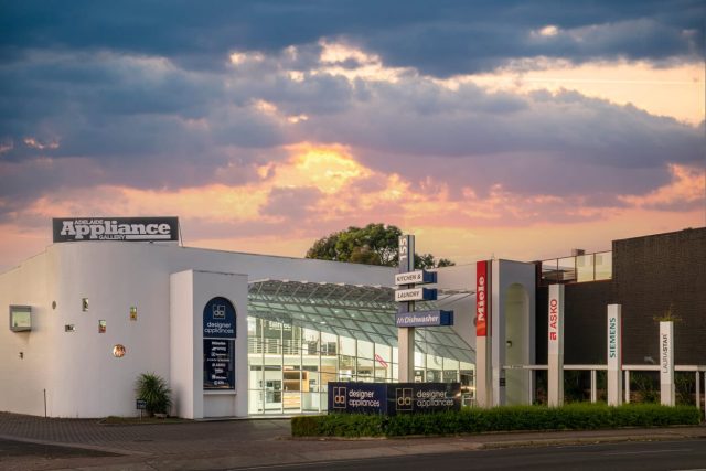 Modern showroom of Adelaide Appliance Gallery showcasing premium kitchen appliances including Liebherr fridge, fridge-freezer, refrigerators, wine coolers, and ice makers.