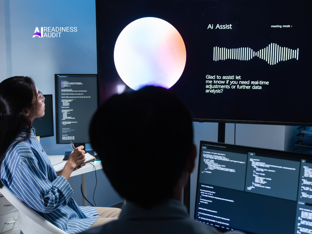 Business leaders analysing AI adoption readiness and capability gaps