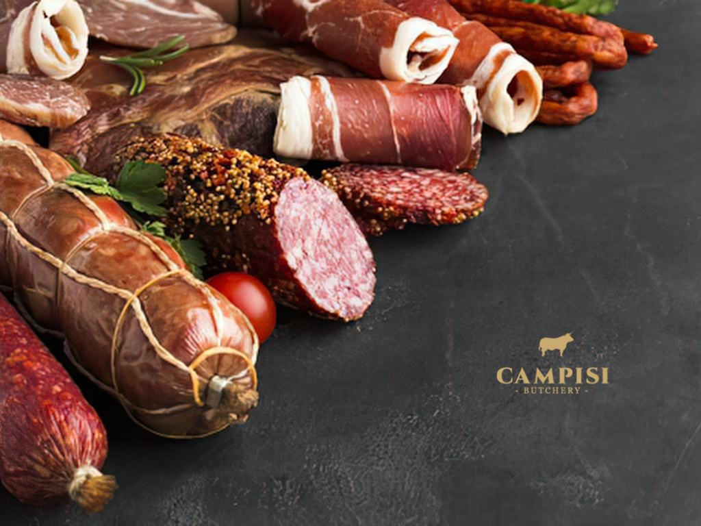 cured meats near me cured meats, salumi vs charcuterie, Salumi plate, salumi set, best salumi, Italian butchery, arranged salami bologna ham and prosciutto 