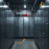 Stainless steel storage cabinets in an industrial workplace