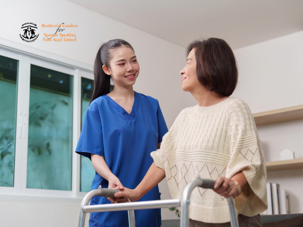Nurse assisting an older resident in residential aged care