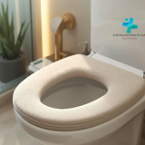 Worn padded toilet seat cushion placed beside a new replacement cushion for comparison