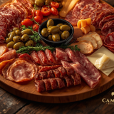 Thin slices of Italian coppa salumi meat