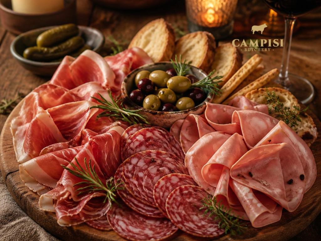 Salumi platter with Italian cured meats for home entertaining