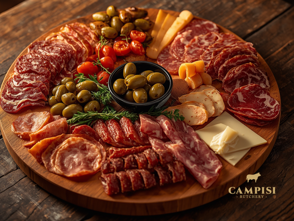 Thinly sliced prosciutto served as part of a salumi platter
