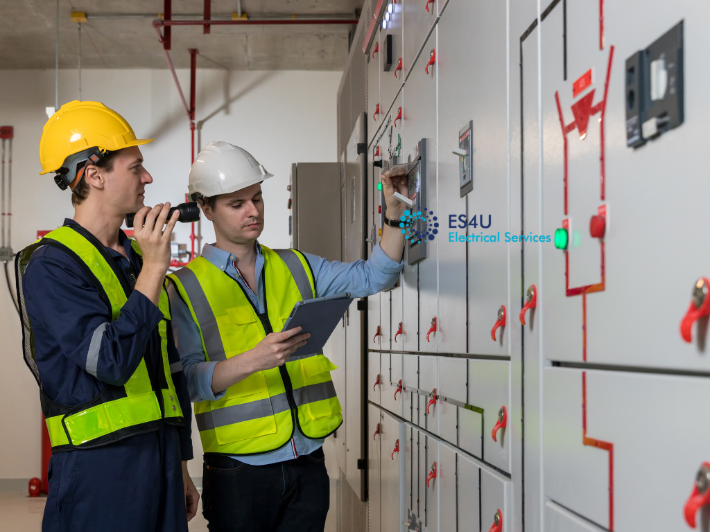 Industrial electrician inspecting switchboard in Sydney
