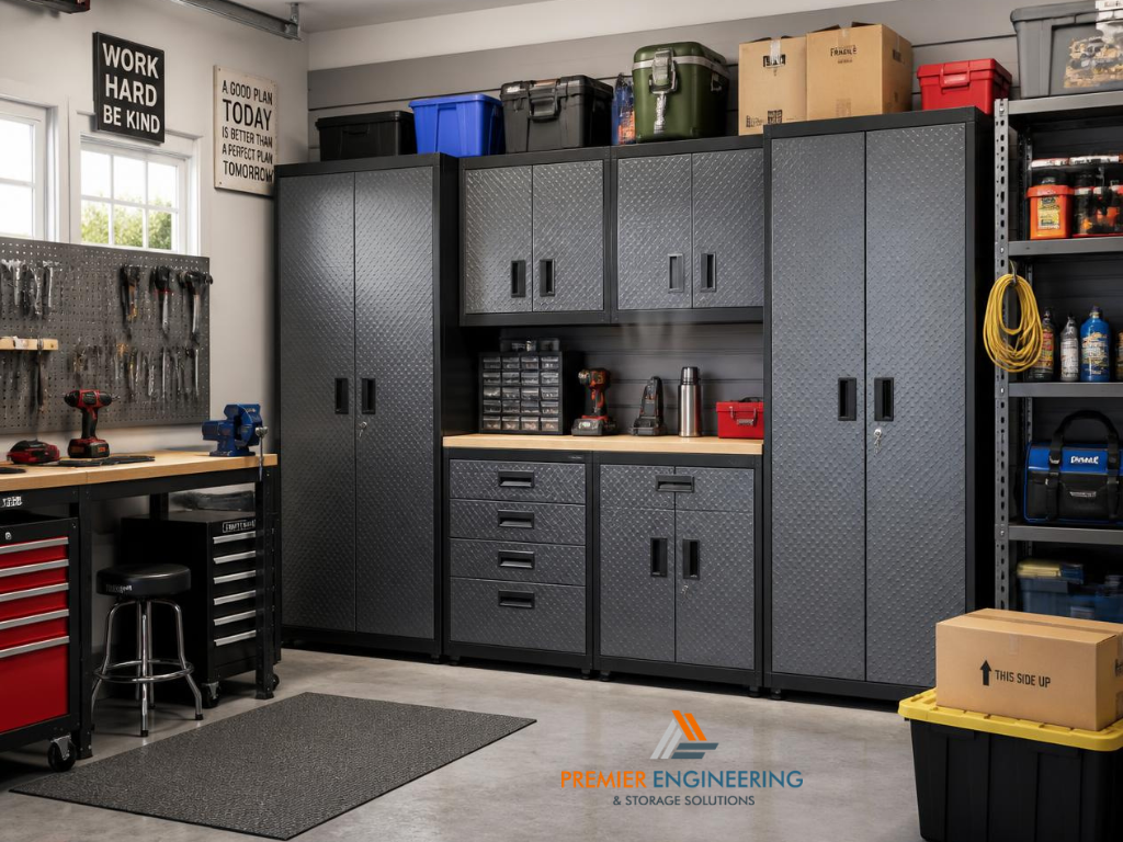 Measuring workshop space for metal storage cabinets