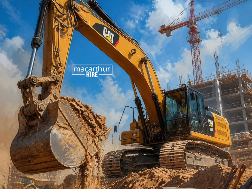 Construction equipment organised for different site tasks