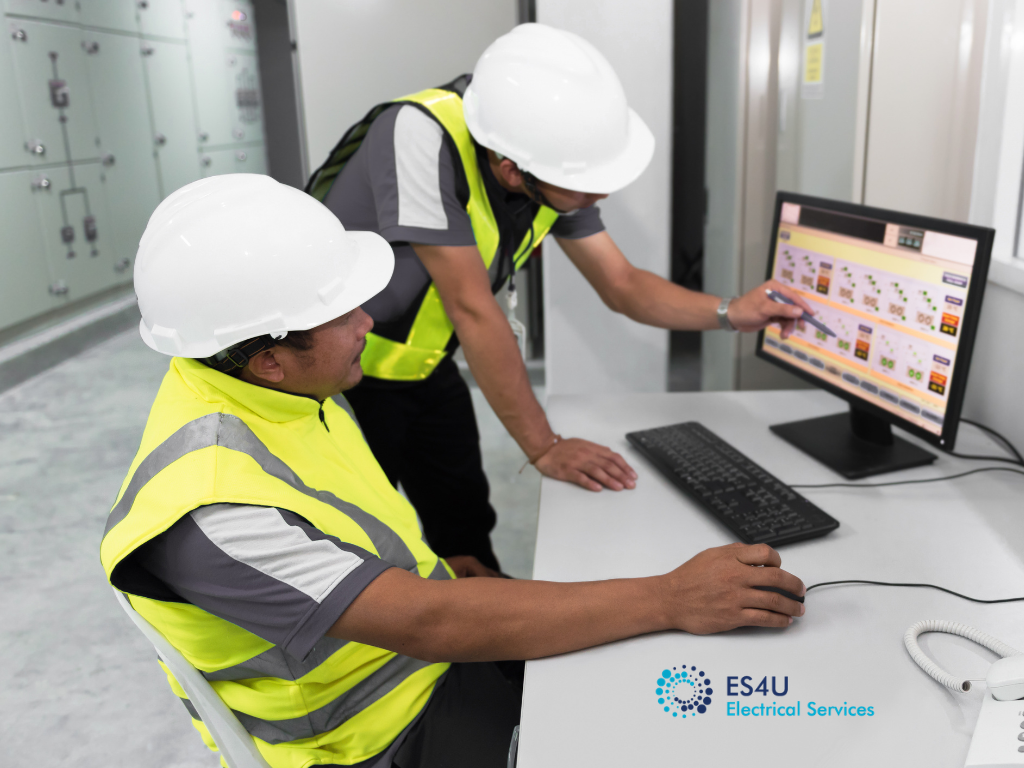Industrial electrical switchboard and distribution equipment installed inside a warehouse
