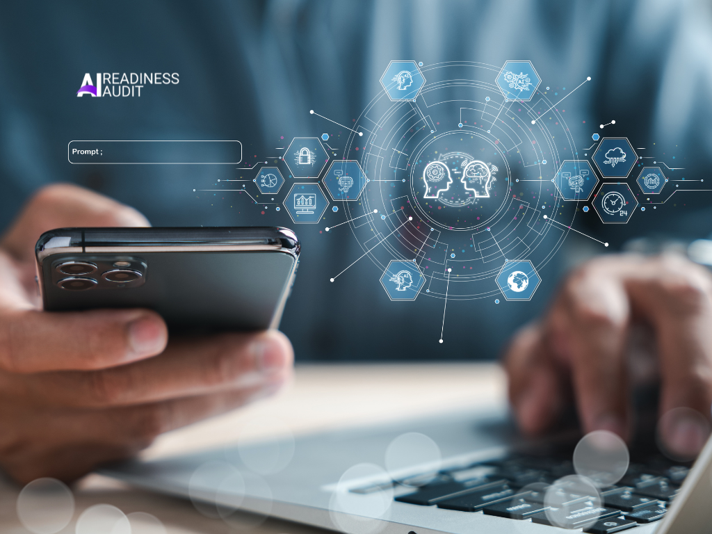Business analyst reviewing data access permissions and security risks across connected AI business systems