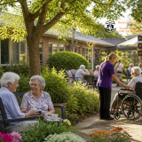 Older residents enjoying a group activity with support from an aged care lifestyle coordinator.
