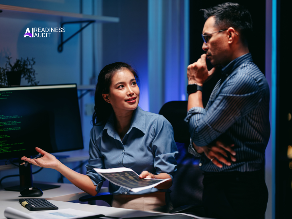 Australian business owner reviewing AI maturity audit results and business technology readiness