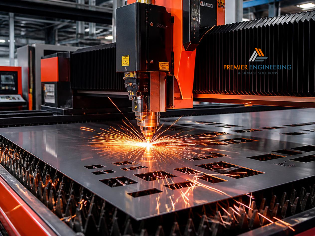 CNC sheet metal fabrication specialist inspecting laser-cut metal components in an Australian engineering workshop