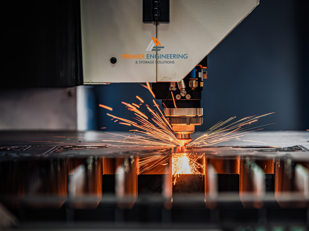 CNC press brake machine bending sheet metal panels in an engineering workshop