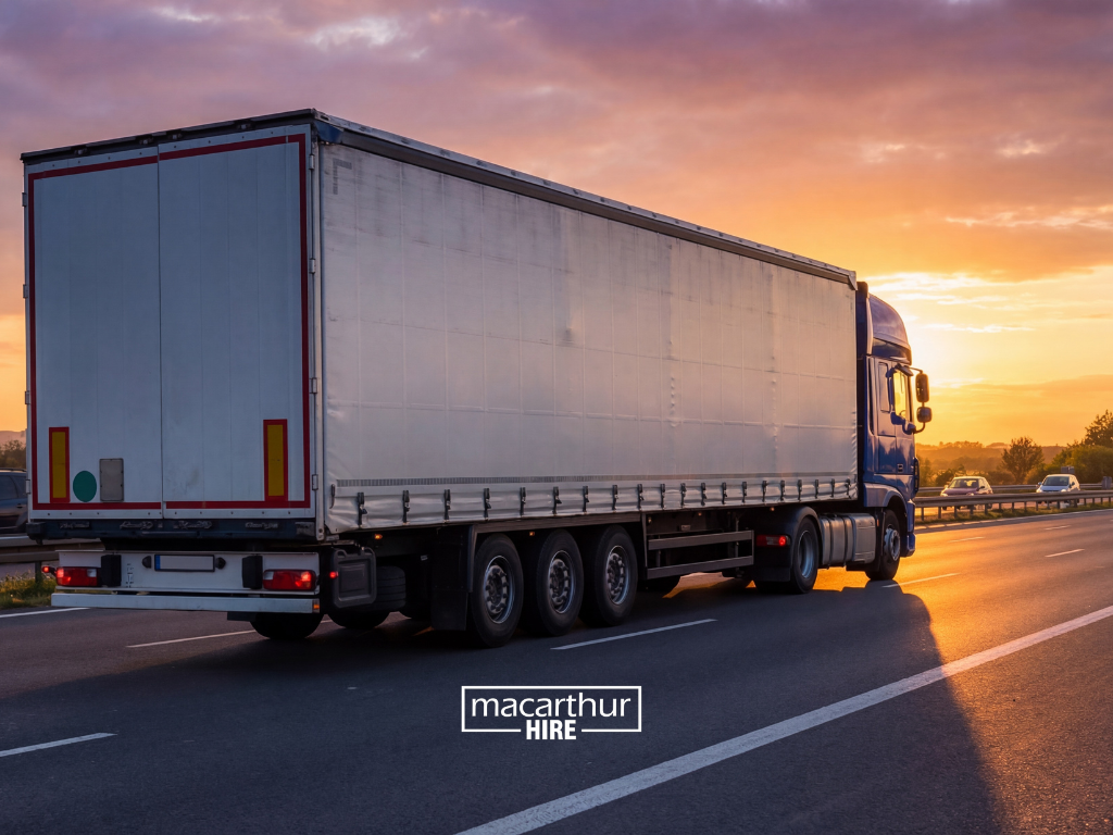 Different sizes of commercial trucks parked side by side for vehicle size comparison