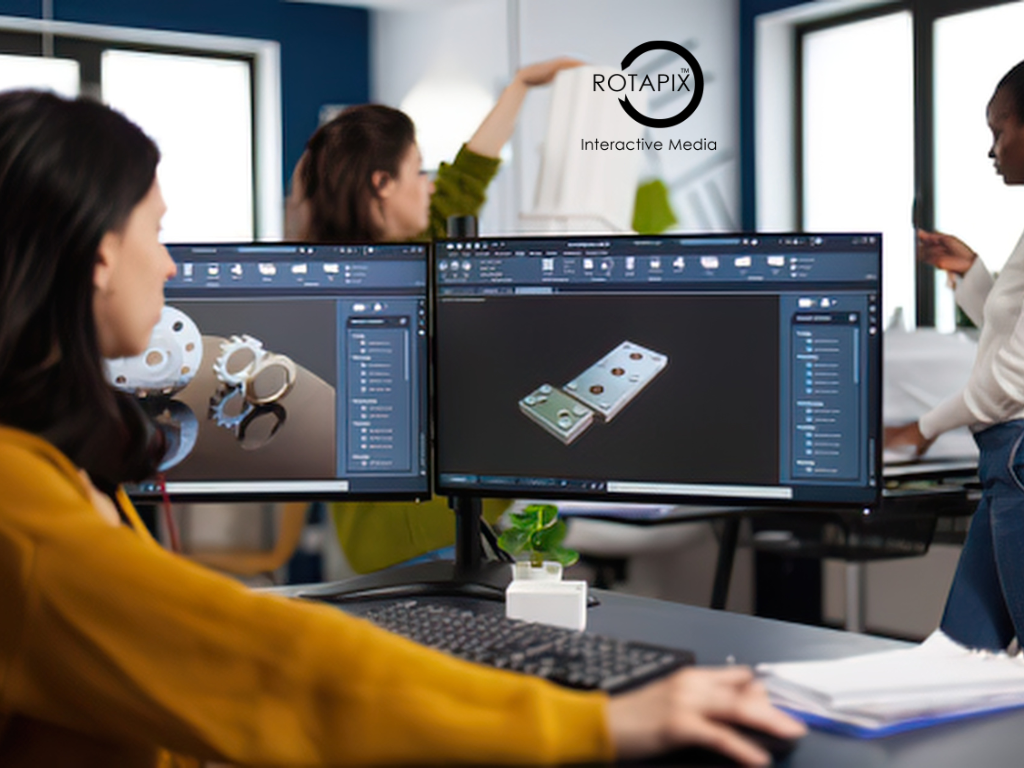 Web developer reviewing a 3D furniture product model and an augmented reality shopping feature on an eCommerce website.