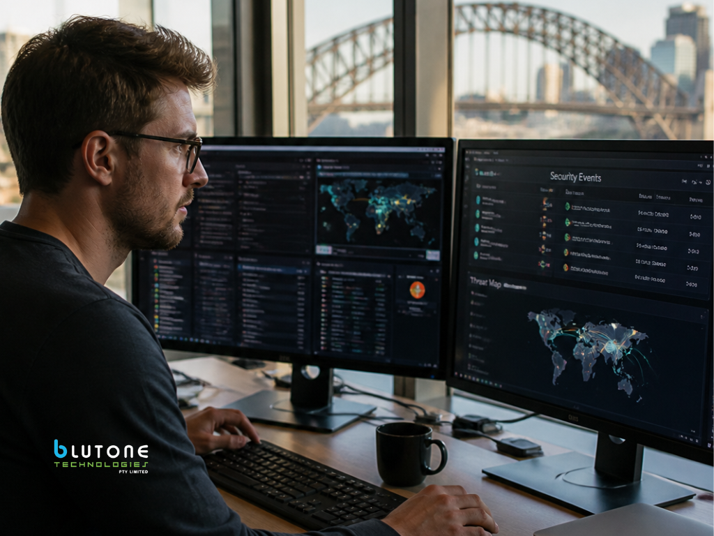IT professional reviewing business computers and cloud systems to prepare a Sydney workplace for AI tools. IT Support Company Sydney, IT Support Sydney, IT Services Sydney, IT Company Sydney, Managed IT Services Sydney, Managed IT Support Sydney, MSP Sydney