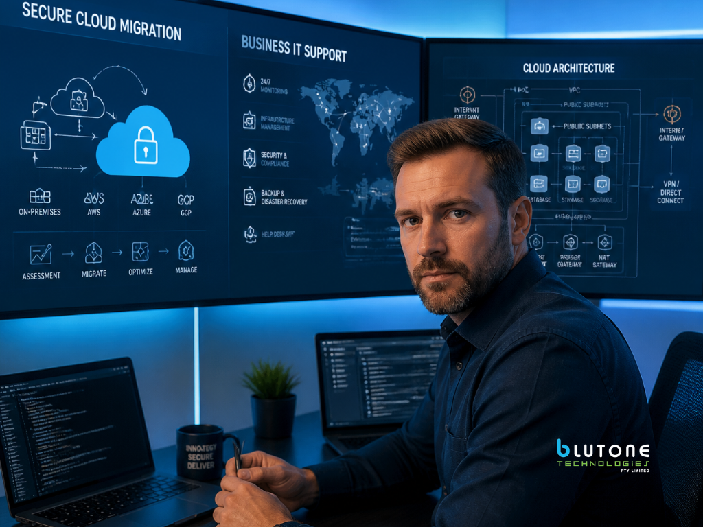 Office employee organising business documents and cloud applications for AI integration. IT Support Company Sydney, IT Support Sydney, IT Services Sydney, IT Company Sydney, Managed IT Services Sydney, Managed IT Support Sydney, MSP Sydney. 
