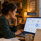 Small business owner reviewing website performance charts and customer enquiry information on a laptop. free local advertising online, free advertising sites in australia, free advertising, free business directory australia, free online directory, Local business directory, online directory.