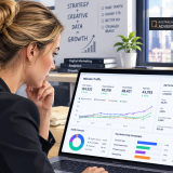 Small business owner using a calculator and laptop to plan advertising expenses and marketing budgets. IMAGE TITLE