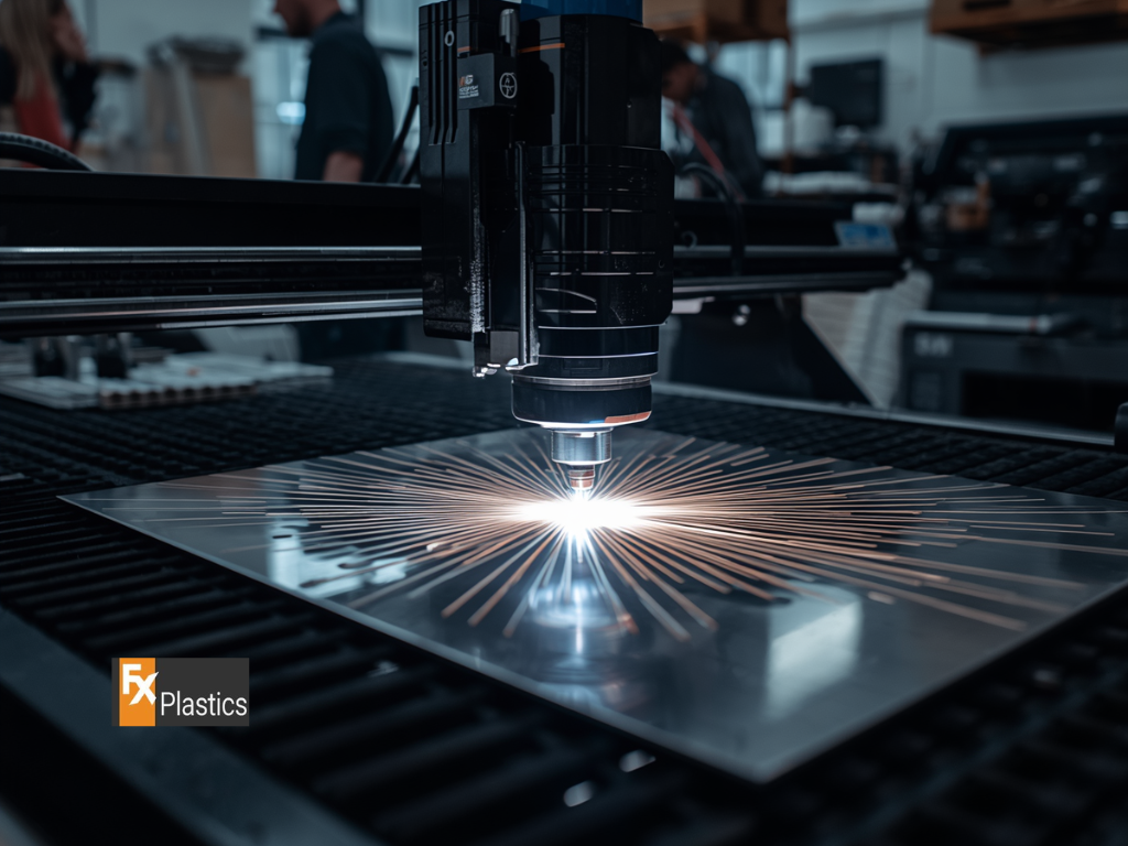 Laser cutting machine producing detailed shapes from a clear acrylic sheet